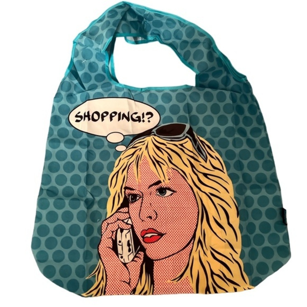 Moses Shopper bag pop art shopping diva teal polka dots NWT